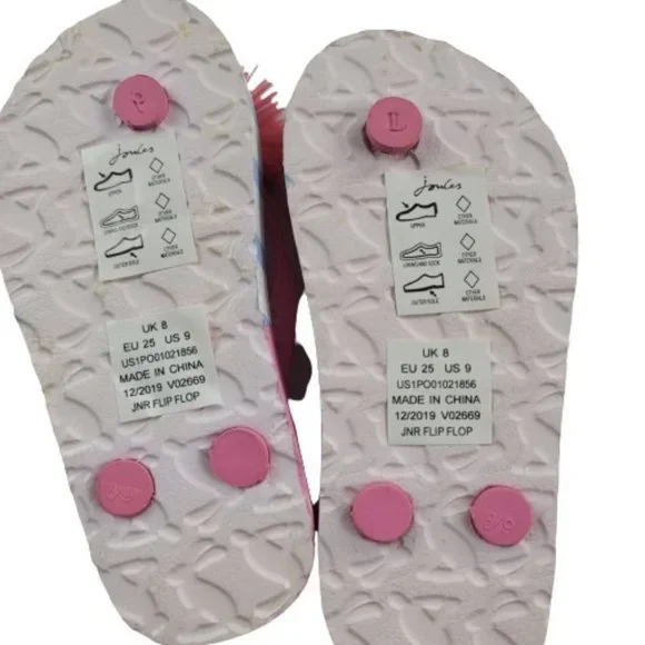 Joules Pom Pom Pink Flamingo Striped Flip Flops - Picture 2 of 7